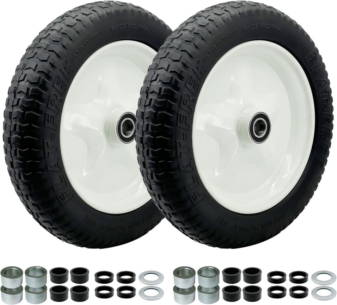 2-Pack 3.50-10 Solid Rubber Tire and Wheel Assembly16Wheelbarrow Tire with Rim and Tube,4.3-7.6 Centered Hub with 1extra 3/4and 5/8 Bearing,Wheelbarrow, Garden Cart, Wagon, Dolly Replacement.
