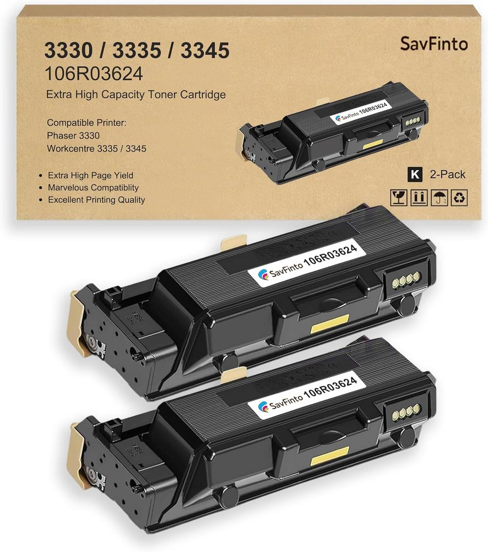 SavFinto 3335 106R03624 Extra High Capacity Toner Cartridge Replacement for Xerox Phaser 3330 3330dni WorkCentre 3335 3335dni 3345 3345dni Laser Printers(15,000 Pages, Black, 2-Pack )