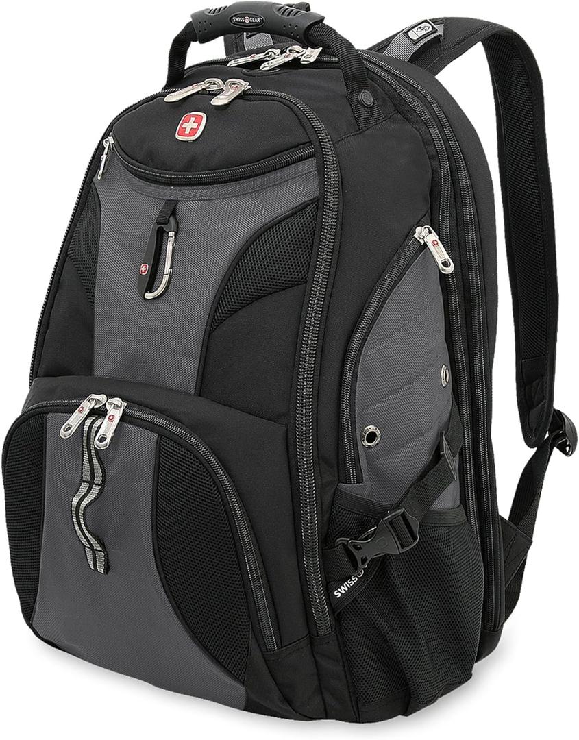 SwissGear 1900 ScanSmart 17 Laptop Backpack Grey/Black  Reflective Tech Backpack with ScanSmart Compartment  Multiple Organizer Pockets & RFID Scan Blocking Technology