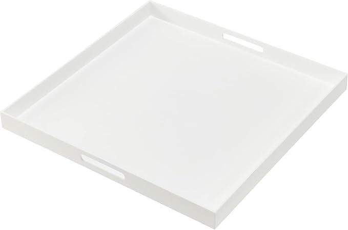 MUKEEN Oversize Extra Large King Size Bed Tray for eating Big Glossy White Acrylic Serving Tray with Handles 24x24 Inch -Spill Proof- Decorative Countertop Organizer for Ottoman,Bed,Party, Butler Tray