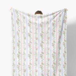 Pink Flower Blanket, Grandmillennial Rose Flower Decorative Throw Blanket for Couch Bed Sofa, Pink and Blue Floral Striped Throw Blankets for Living Room Bedroom Decor, 50x60 Inches