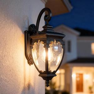 Porch Lights Outdoor Wall Lights Exterior Sconce Light Fixtures | 18.7" Aluminum Outdoor Wall Lantern with Seeded Glass, Waterproof Black Exterior Light Fixtures for Porch House Outside Patio