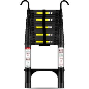 Telescoping Ladder with Hooks, 14.5 FT, 330 lb Capacity, Black