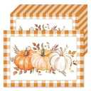 KOPOOEOE 100 Pcs Fall Pumpkin Paper Placemats, 16x11 Inch Orange Disposable Table Mats Rustic Dinner Mats for Autumn Harvest Thanksgiving Party Supplies Table Decor- Orange White Checkered