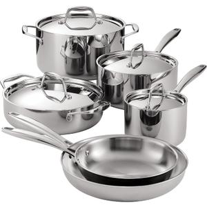 Tramontina Signature Tri-Ply Clad Stainless Steel 10-Piece Cookware Set with Lids, Pots and Pans Kitchen Set, Induction-Ready, Dishwasher-Safe, NSF-Certified, Made in Brazil