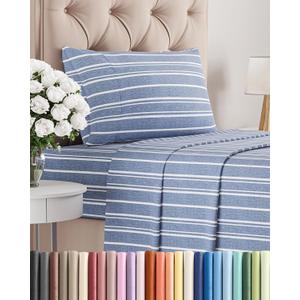 Twin Size 3 Piece Sheet Set - Comfy Breathable & Cooling Sheets - Hotel Luxury Bed Sheets for Women & Men - Deep Pockets, Easy-Fit, Soft and Wrinkle Free Sheets - Blue Stripes Oeko-Tex Bed Sheet Set