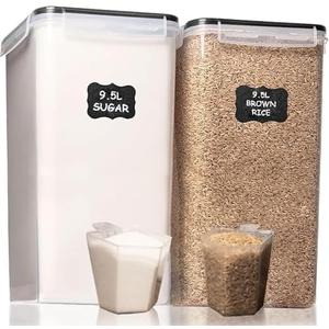 Shazo 2 PC (9.5L | 321 Oz) Extra Large Bulk Food Storage Containers with Airtight Lids for Flour, Sugar, Rice, Cereal & Pasta - Leakproof, BPA-Free Plastic Canisters for Kitchen & Pantry Organization