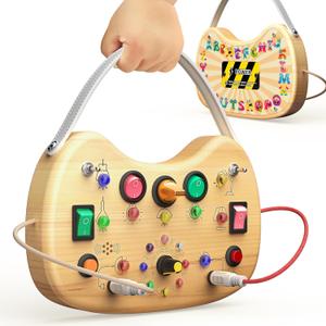 Montessori Toddler Busy Board Sensory Toys for Toddlers Wooden Autism Sensory Toy, Toddler Switch Board with 17 LED Lights for Kids 16 Year Olds to Develop Fine Motor Skills.