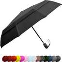 Windproof Travel Umbrellas for Rain - Lightweight, Strong, Compact with & Easy Auto Open/Close Button for Single Hand Use - Double Vented Canopy for Men & Women (Black)