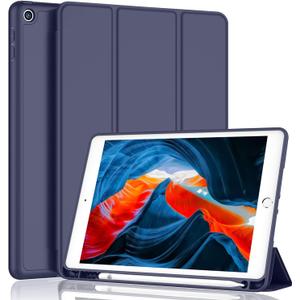 iPad 9th Generation Case 2021/iPad 8th Generation Case 2020 10.2 Inch with Pencil Holder, iPad 7th Gen 2019 Case with Soft Baby Skin Silicone Back, Auto Wake/Sleep Cover (Dark Blue) (Azul oscuro)