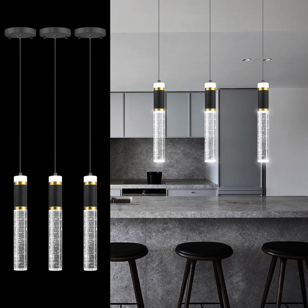 3-packs Pendant Lighting for Kitchen Island Mini Chandeliers Crystal Dining Room Hanging Lights LED Dimmable Drop Lights Ceiling Lighting Fixture Kitchen Sink Light Bathroom Bedroom 2700K 6000K