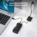 Powered USB Hub, 14 Ports USB Splitter Hub (10 Faster Data Transfer Ports+ 4 Smart USB Charging Port) USB Hub with LED Individual On/Off Switches for PC, Laptop, Desktop