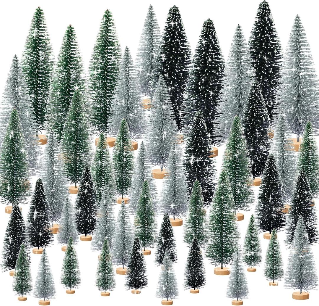 30pcs Tiny Christmas Trees for Christmas Decorations, Mini Artificial Christmas Tree Small with Snowflakes Bottle Brush Trees for Christmas Decor Party Home Table Top Winter Crafts Decorations