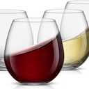 Stemless Wine Glasses Set of 4, Red White Wine Glasses, No Stem, Clear, 15oz, Premium Crystal Sturdy Drinking Glass for Daily Use, Birthday, Wedding, Home Party, Anniversary