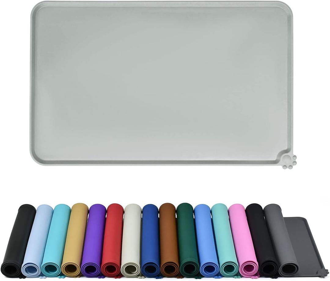 Waterproof Pet Feeding Mat with High Raised Edges, Heavier and Thicker Placemats for Cat Dog Water Bowl with BPA Free, Dogs Cats Food Mats for Messy Drinkers to Prevent Spill and Protect Floors (22" x 14", Mist)