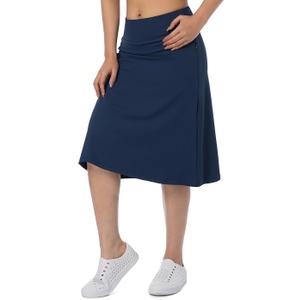 Women's Midi Knee Length Skirts with Zipper Pockets,26" Athletic Long Skorts for Women Athletic Swim Skirts, Navy Blue, Large