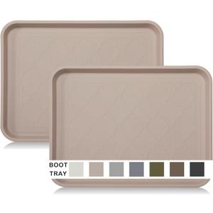 Boot Tray for Entryway Indoor, Heavy Duty Shoe Mat Tray 2 Packs, 16.7"x12.8" Waterproof Mat with Raised Edge, Outdoor Multi-Purpose for Boots, Shoes, Garden, Pets (Tan)