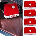 5pcs Christmas Car Decoration Comfort Santa Hat Car Seat Headrest Covers, Interior Xmas Car Accessories fits Most Vehicle for Christmas New Year Festival Holiday Party