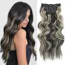 Clip in Hair Extensions Long Wavy Hair Extension Clip ins 5Pcs 20 Inch Black mix Blonde Synthetic Thick Hairpieces for Women (P2/22A-Black mx Blonde)