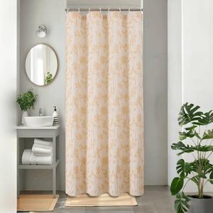 OVZME Gold Floral Stall Shower Curtain, Crinkled Soft Fabric Boho Shower Curtain for Bathroom, Modern Farmhouse Textured Cute Bath Decor, Machine Washable, Gold, 36Wx72L Inches