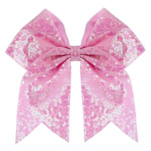 Large Glitter Cheer Bows Clips, Jumbo Big 7 Inch Cheerleading Sequin Hair Bow Hair Accessories for Teens Girls Football Sports Cheerleader Outfit Uniform (Pink)