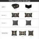 Loom and Mill 9-Piece Luxury Jacquard Comforter Set, European Damask King Size Comforter Sets, Classic Textured Black Bedding Set with Euro Shams, Bedskirt, Filled Decorative Pillow for Home(King)