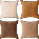MONDAY MOOSE Decorative Throw Pillow Covers Cushion Cases, Set of 4 Soft Velvet Modern Double-Sided Designs, Mix and Match for Home Decor, Pillow Inserts Not Included (14x14 inch, Brown/Beige)