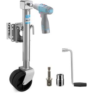 Kohree 2000 lbs Trailer Jack with Dual Wheel, 20-24V Cordless Drill Compatible, Heavy Duty Bolt on Trailer Tongue Jack for RV, Boat, Sliver, 12" Lift