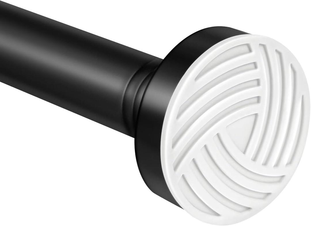 Matte Black 1 Inch Diameter Adjustable Shower Curtain Rod 18.5 to 59.45 Inches No Drill, Anti-Slip ABS Base & Stainless Steel Spring Tension, Phosphating & Electrostatic Coating for Rust Resistance