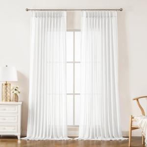 WEST LAKE Bright White Pinch Pleated Sheer Curtain Panels 112 Inches Length, Soft Frech Pleat Drapes for Bedroom Living Room Patio Sliding Door, Modern Window Treatment, 58" Wx112 L, Pack of 2