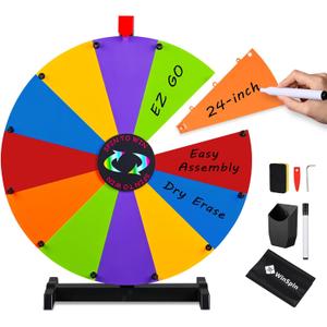 WinSpin 24" Tabletop Spinning Prize Wheel, DIY Modular Spin Doodle Game Spinner, Dry Erase Spinning Wheel for Carnival Games Events School Party, 12 Slots