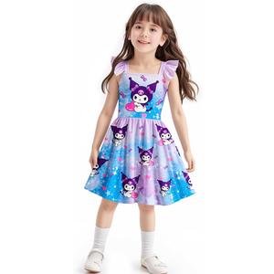 LINGQI SHIZU Girls Dress Ruffled Sleeves Easter Summer Cartoon Princess Valentine Casual Style Dresses for Toddler Kids 5-6 Years