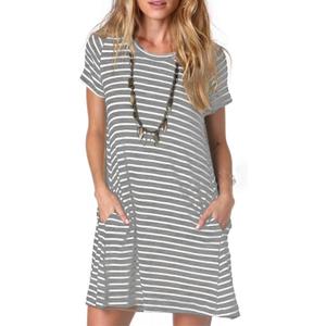 Alaster Women’s Casual Summer T Shirt Dress Loose Short Sleeve Tunic Dress with Pocket for Women (Gray, S)