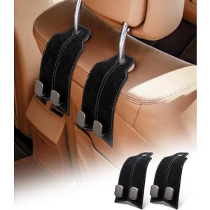 MOBIKEY Purse Hook for Car, Car Hooks for Seat Headrest Metal & Premium Leather 2025 Latest, Auto Headrest Hanger Organizer Accessories for Purses and Bags, 2 Pack Black