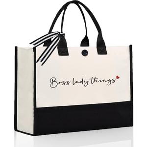 Afterprints Boss Gifts for Women, Best Boss Lady Canvas Tote Bag, Gifts for Bosses on Christmas, Birthday, Bosses Female Leaving, Travel Beach Bag