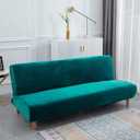 Armless Sofa Bed Cover Futon Slipcover Velvet Stretch Spandex Folding Sofa Couch Non-Armrest Furniture Protector (Velvet Bright Teal)