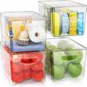 theaoo Clear Storage Bins with Lids Stackable - Large Plastic Containers for Pantry Organization and Storage - Perfect for kitchen,Fridge,Laundry Room,Bathroom,Garage,Closet,Cabinet Organizer - 4 Pack