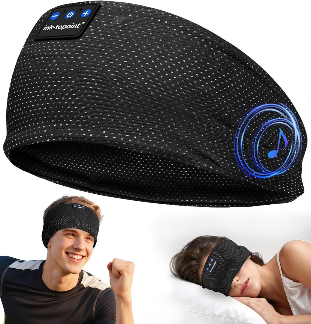 ink-topoint Sleep Headphones Bluetooth 5.4 Headband, 2 in 1 Sleep Mask with Bluetooth Headphones, Wireless Headband Earphones with Ultra-Thin HD Stereo Speaker, Music Headband for Workout Running Yoga (Black)