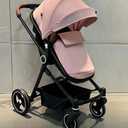 2 In1 Baby Stroller, High Landscape Infant Stroller, Reversible Bassinet Pram Stroller Baby Lightweight Stroller with Convenient One-Hand Fold, Reclining Seat, and Extra-Large Canopy, Pink