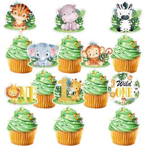 Weecent 48 PCS Wild One Cupcake Toppers Baby 1st Birthday Decorations Jungle Safari Theme Cake Toppers For Baby Boy Girls Safari Animal Party Supplies