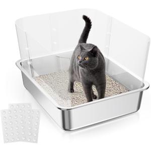 Upgraded Cat Litter Box Pee Shields, High Sided Litter Box Splash Guard, Strong Adhesion Easy Cleaning for Open Top Litter Pan 14.5710.63in (4Pcs)- with 72Pcs Replacement Stickers