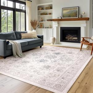 Phantoscope Vintage Collection Area Rug 6'x9' - Large Living Room Rug - Washable Rug Boho Rugs Non-Slip for Bedroom Dining Room, Low-Pile Floor Carpet Distressed Accent Rug, Beige/Neutral (6' x 9' (Rectangular))