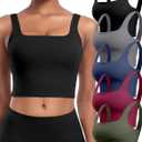 Womens Sports Bras 5 Packs - Square Neck Longline Workout Crop Tank Tops Padded Yoga Camisole with Built in Pads (Black), XXL