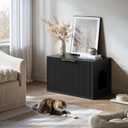 Evermagin 31.5" Cat Litter Box Enclosure Furniture | Black Hidden Litter Box Cabinet, Modern Indoor Cat House, Fluted Kitty End Table for Living Room, Bedroom, Entryway