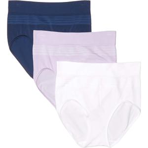 Warner's Women's Blissful Benefits Seamless Bikini Panty 3 Pack (Large, Lavender Macaron/White/Navy Ink)