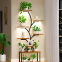 Plant Stand Indoor with Grow Lights, 25.6" Wide 64" Tall Corner Plant Shelf, Wooden Lighted Plant Holder Stand, 8 Tiered Large Plant Flower Display Shelves, Plant Rack for Living Room