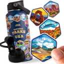 LET'S WANDER National Parks Water Bottle 2.0 Ultimate Bundle | Includes Straw Lid, Chug Lid & 2 Sets of 63 Waterproof Stickers | 32oz Leakproof Insulated Stainless Steel Gift Pack (Blue)
