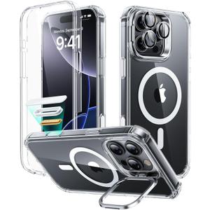 ESR for iPhone 16 Pro Max Case with Stand, Camera Control Button Compatible with MagSafe, Full-Body Military-Grade Drop Proof Case with Built-in 9H+ Tempered Glass Screen Protector, Clear