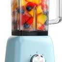 Professional Blender For Smoothies, 58 Oz Glass Jar, Glass Blender Including Puree & Crush Ice Functions, 750 Watts (Blue)