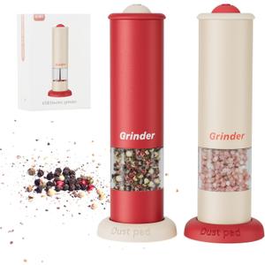 Electric Salt and Pepper Grinder Set, Today Deals Prime, Valentine's Day Gift, USB Rechargeable Adjustable Coarseness Automatic Salt Pepper Mill Shakers/Grinder Kitchen Spice Mill (Beige-1pc & Red-1pc)